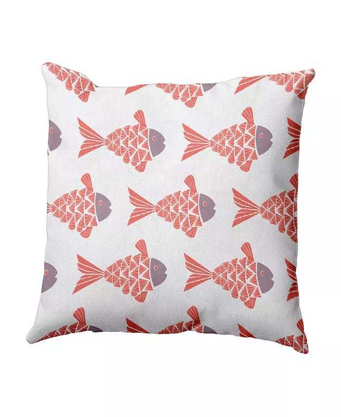 E by Design Fish Tales 16 Inch Coral and Light Purple Decorative Coastal Throw Pillow - Intensery