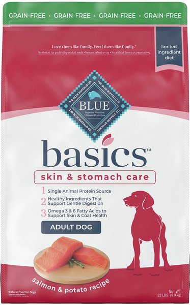 Blue Buffalo Basics Skin and Stomach Care Grain-Free Formula Salmon and Potato Recipe Adult Dry Dog Food - Intensery