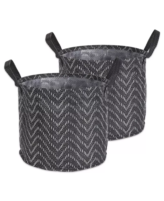 Design Imports Polyethylene Coated Woven Paper Laundry Bin Tribal Chevron Round Large Set of 2 - Intensery