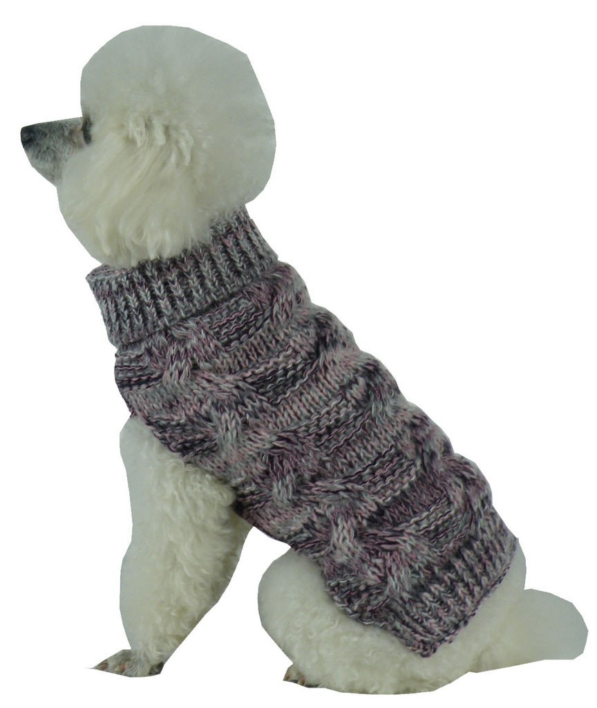 Pet Life Royal Bark Heavy Cable Knitted Designer Fashion Dog Sweater in Light Grey， Dark Grey and Pink (X-Small) - Pet Life SW16GYXS - Intensery