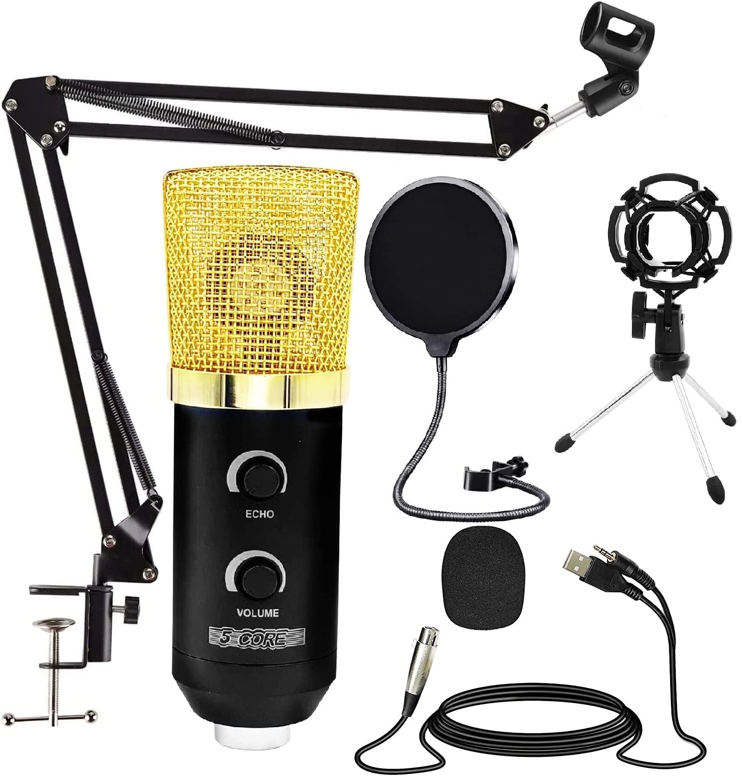 5Core Condenser Microphone Kit w/ Arm Stand Game Chat Audio Recording Computer RM 7 BG - Intensery