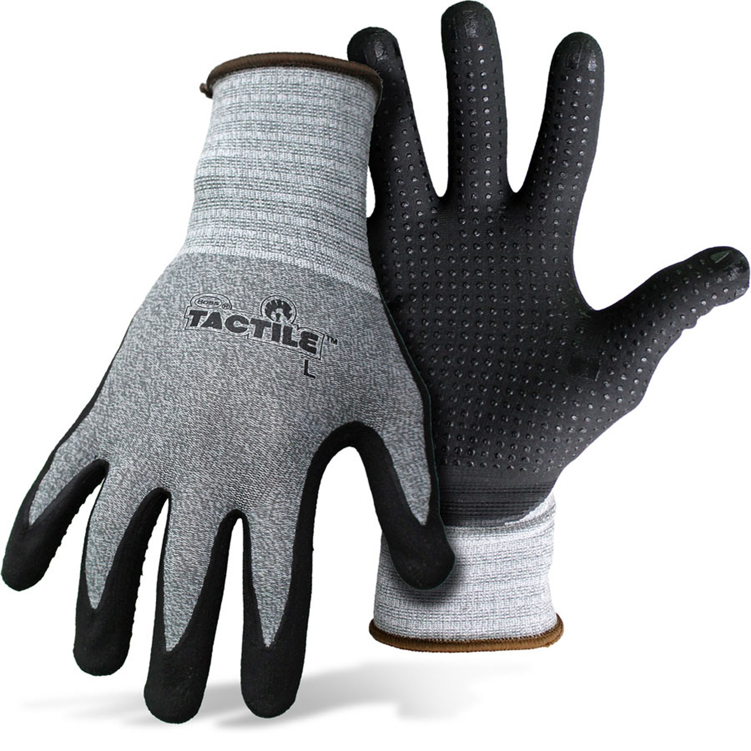 Boss Tactile Men\u0027s Indoor/Outdoor Dotted and Dipped Work Gloves Black/Gray XL 1 pair - Intensery