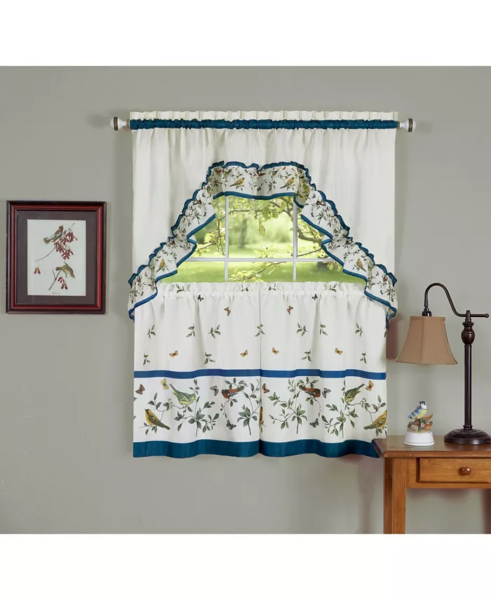 Achim Love Birds Printed Tier and Swag Window Curtain Set， 57x24 - Intensery