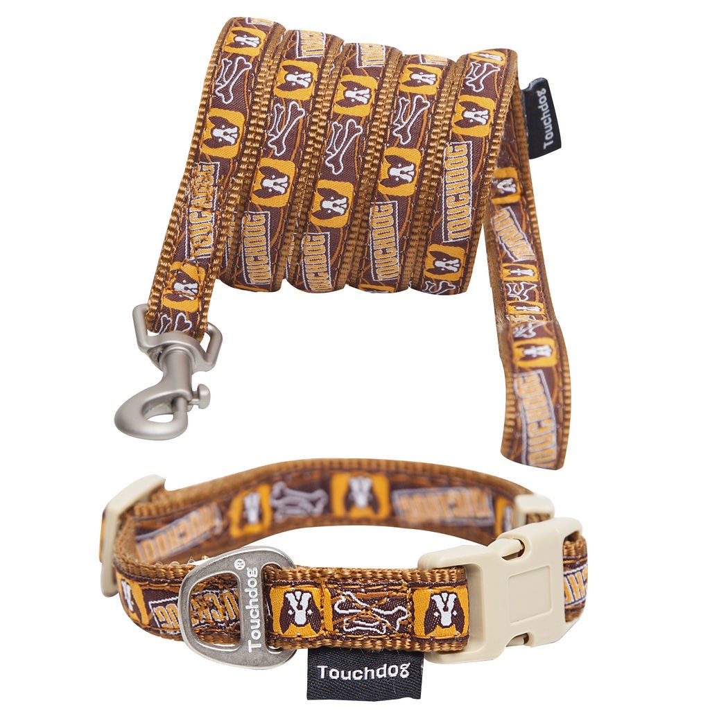Touchdog 'Caliber' Designer Embroidered Fashion Pet Dog Leash And Collar Combination in Brown Pattern (Small) - Pet Life CLSH1BRSM - Intensery