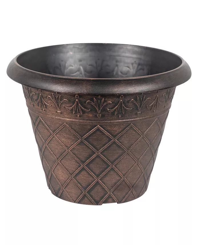Garden Elements Outdoor Diamond Banded Plastic Planter Copper 14.75 Inches - Intensery