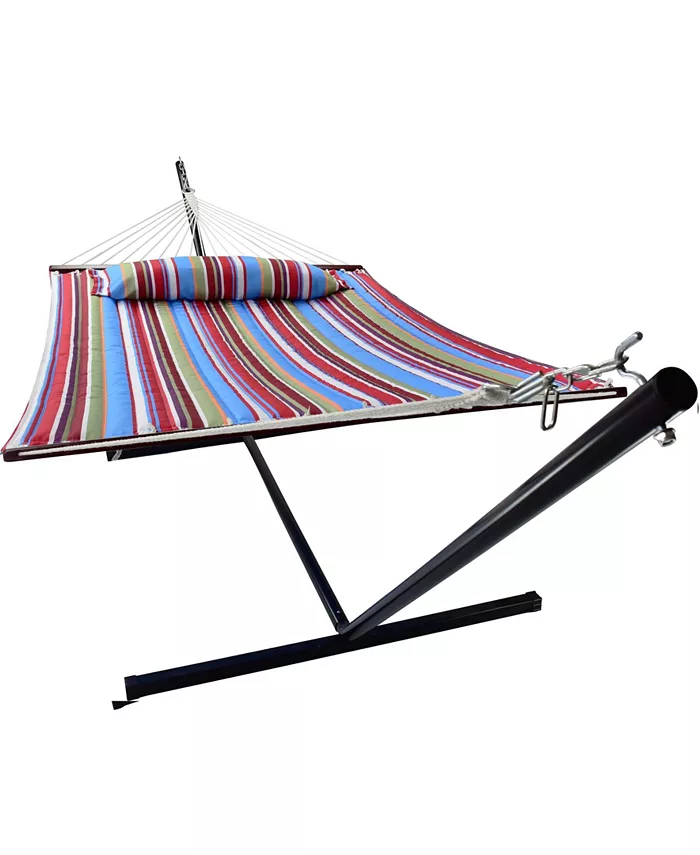 Sorbus Quilted Fabric Double Hammock with Stand Set， 4 Pieces - Intensery