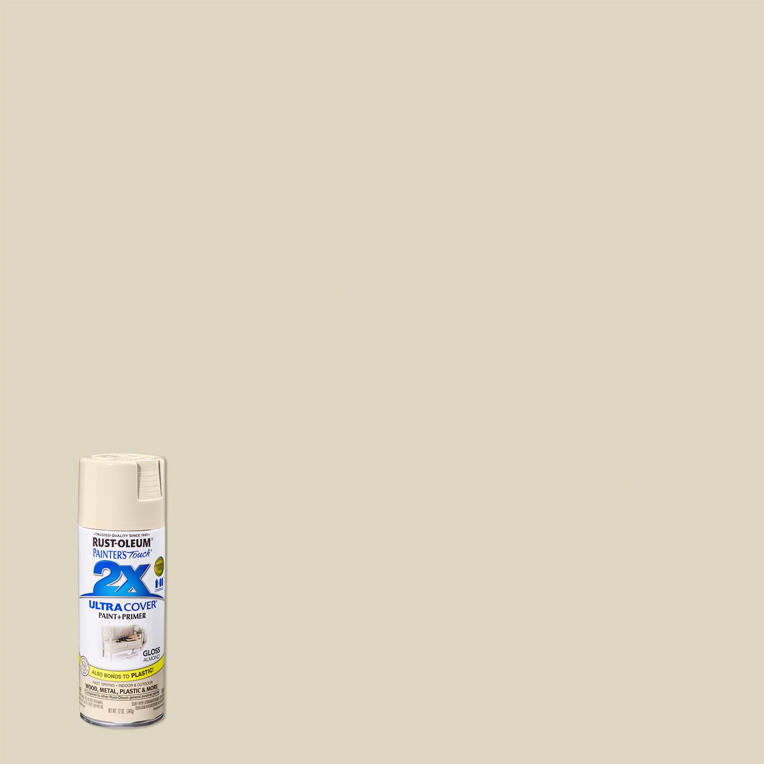 Rust-Oleum Painter\u0027s Touch 2X Ultra Cover Gloss Almond Paint+Primer Spray Paint 12 oz - Intensery
