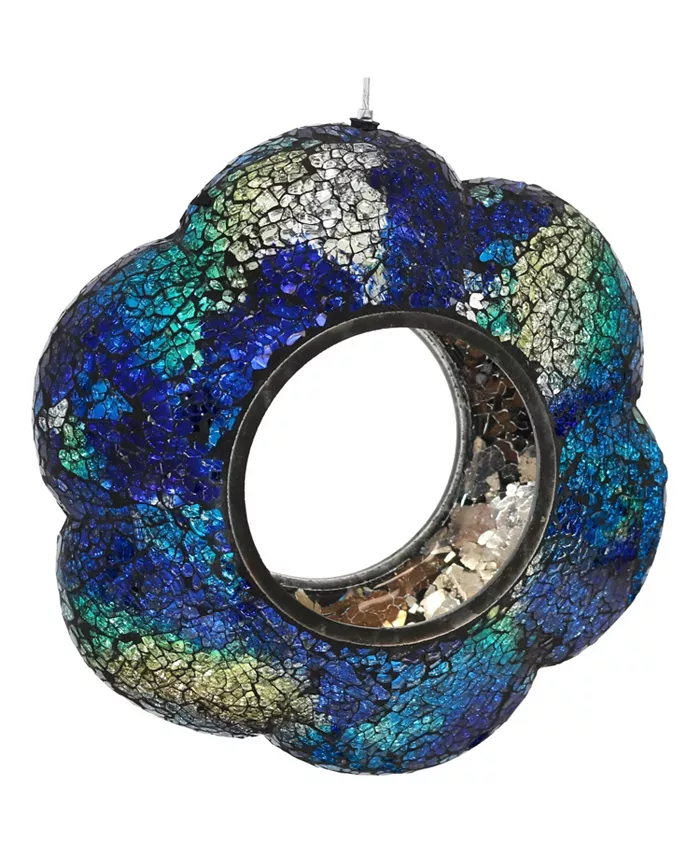 Sunnydaze Decor Glass Indigo Flower Mosaic Fly-Through Hanging Bird Feeder - 9 in - Intensery