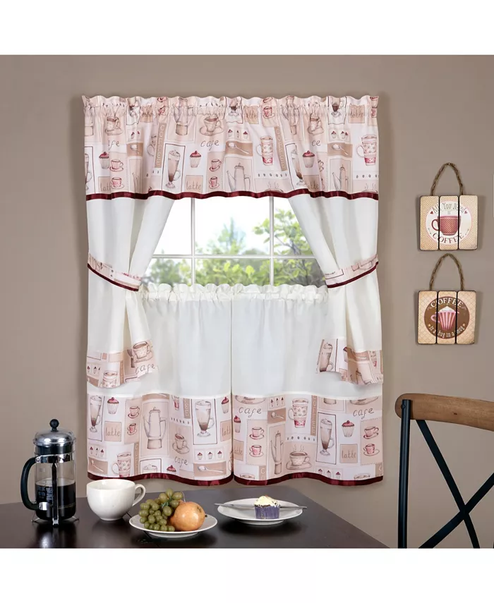 Achim Cappuccino Embellished Cottage Window Curtain Set， 58x36 - Intensery