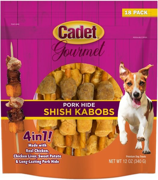 Cadet Gourmet Pork Hide Shish Kabob Dog Treats， 5-in - Intensery