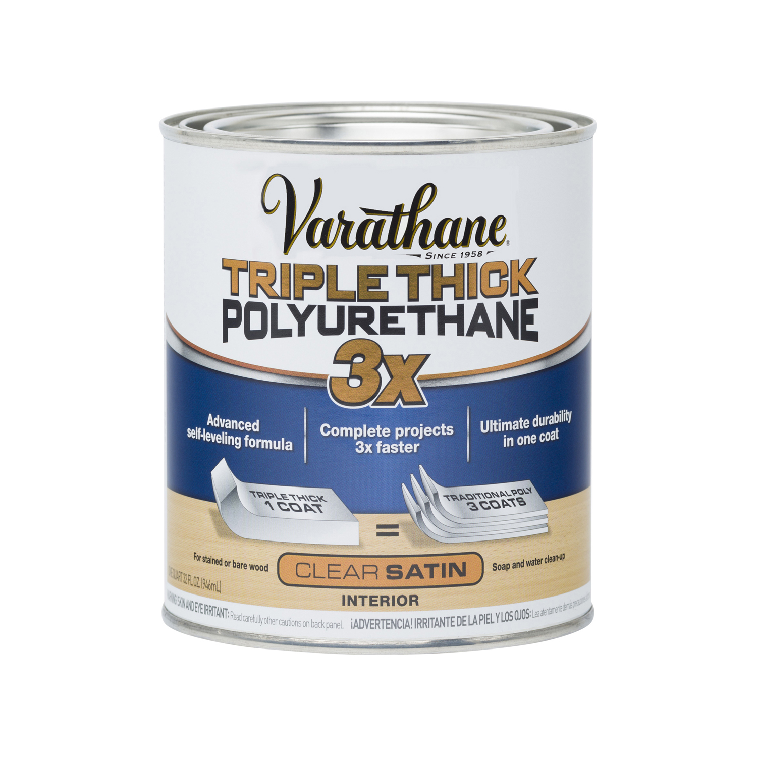 Varathane Transparent Satin Clear Water-Based Polyurethane/Acrylic Triple Thick Polyurethane 1 qt - Intensery