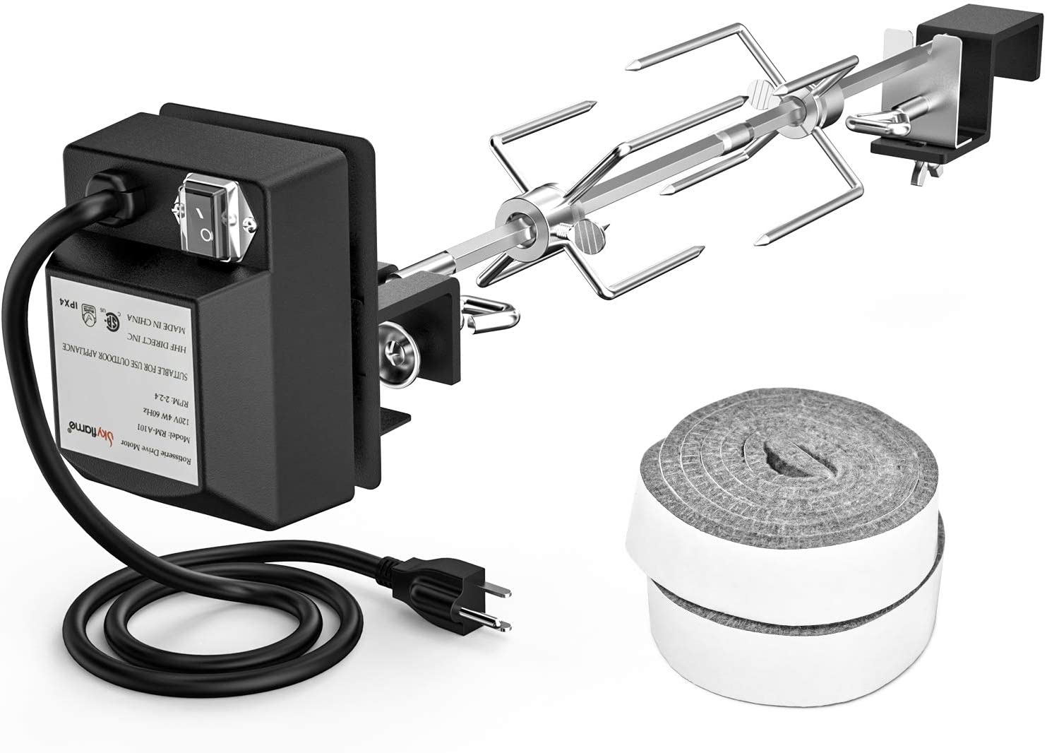 Rotisserie Kit with Rotisery Motor Fits Large Big Green Eye, Kamado Joe Big Joe, Pit Boss etc Grills - Intensery