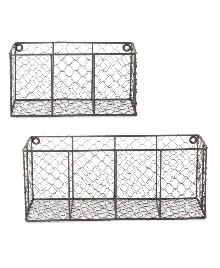 Design Imports Vintage like Wall Mount Chicken Wire Basket Set of 2 - Intensery