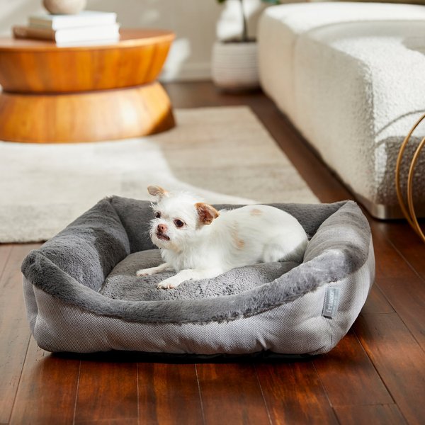 Frisco Herringbone Cuffed Cuddler Dog and Cat Bed - Intensery