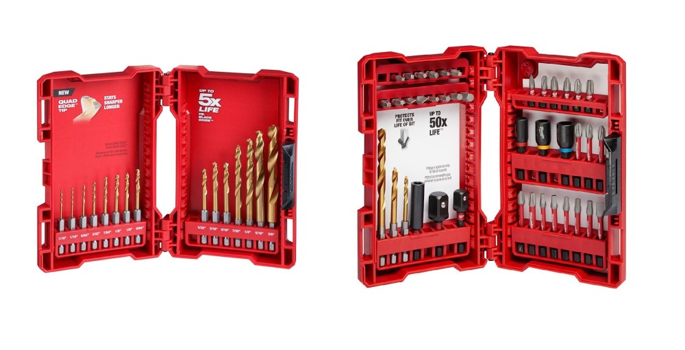 Milwaukee SHOCKWAVE 40pc Impact Duty Drill and Driver Bit Set with 15pc Titanium Drill Bit Set Bundle - Intensery