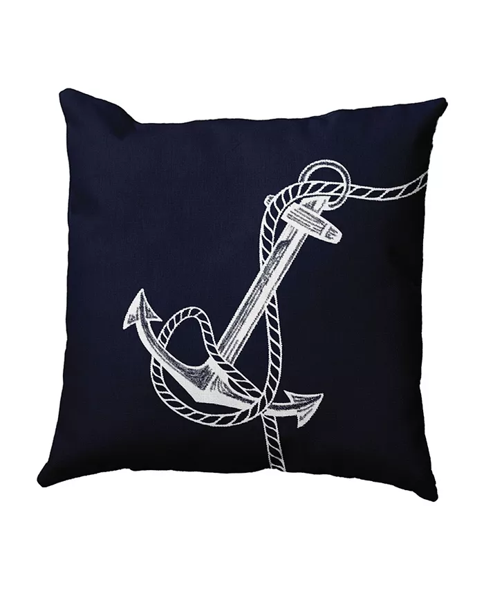 E by Design Anchored 16 Inch Navy Blue Decorative Nautical Throw Pillow - Intensery