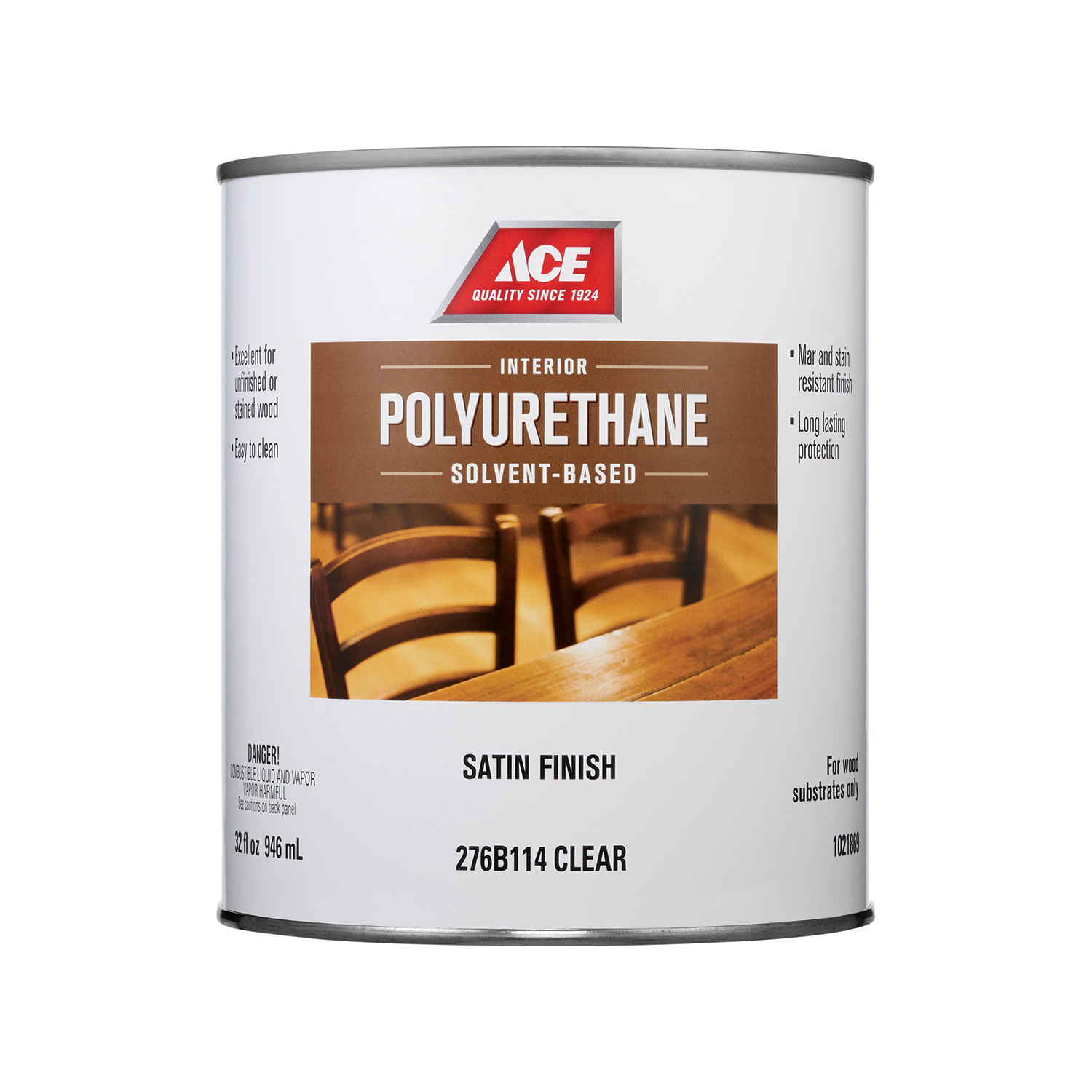 Ace Satin Clear Solvent-Based Polyurethane Wood Finish 1 qt - Intensery