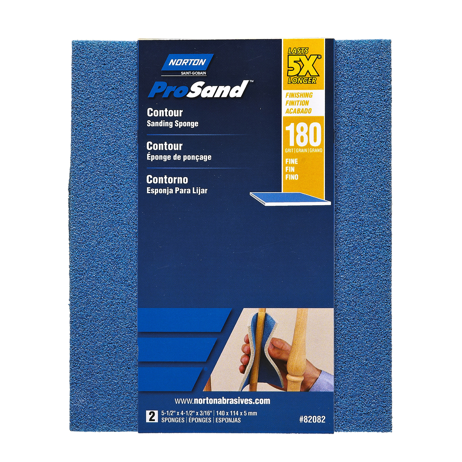 Norton ProSand 5.5 in. L X 4.5 in. W X 0.188 in. 180 Grit Fine Contour Sanding Sponge - Intensery