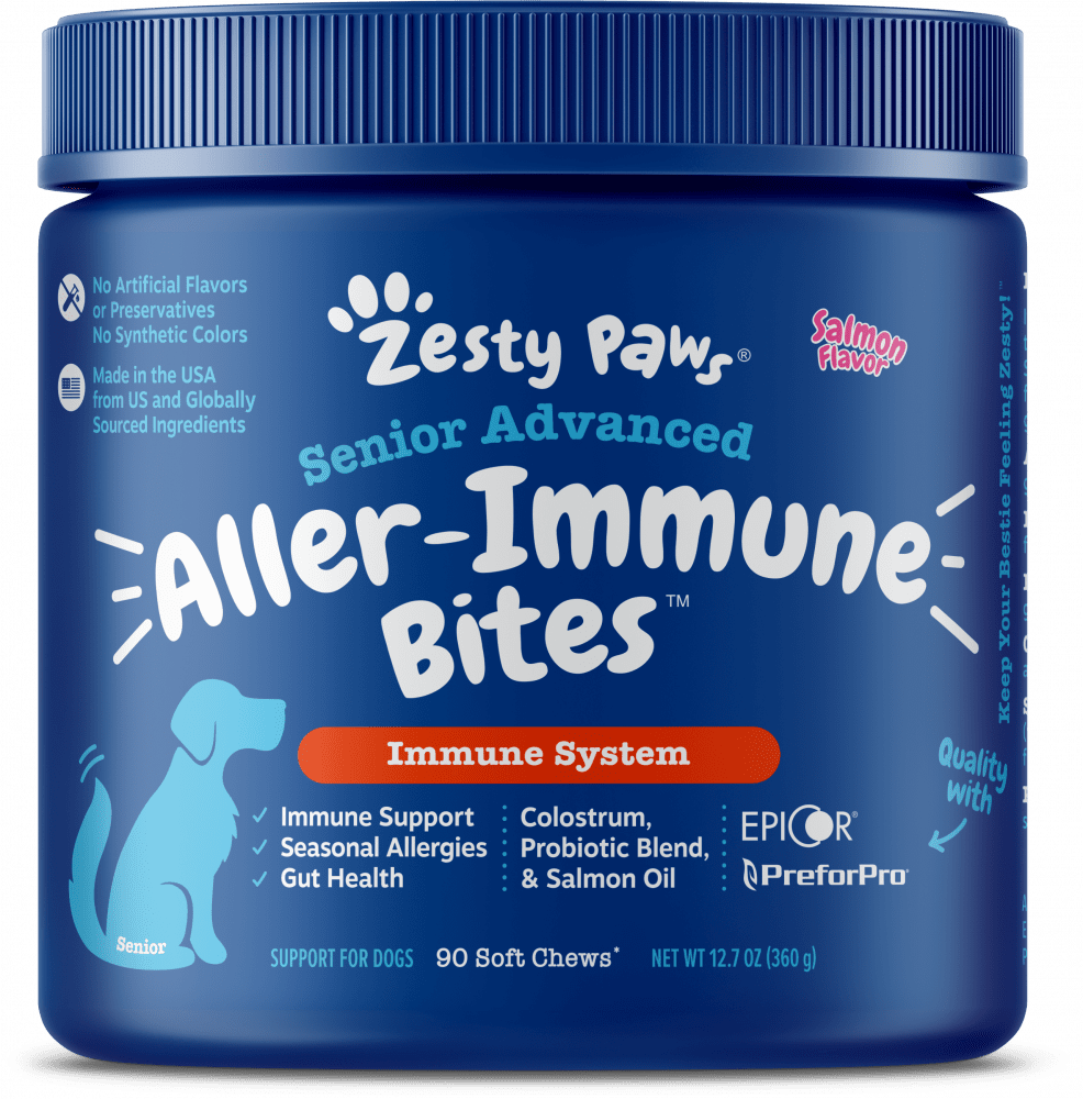 Zesty Paws Advanced Aller-Immune Bites For Seasonal Allergies   Immune Support and Gut Health for Senior and Adult Dogs - 90-ct - Intensery