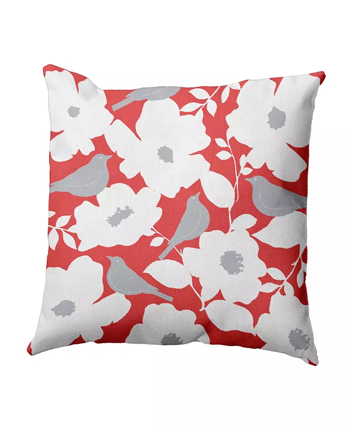 E by Design Mod floral 16 Inch Coral and Gray Decorative Floral Throw Pillow - Intensery
