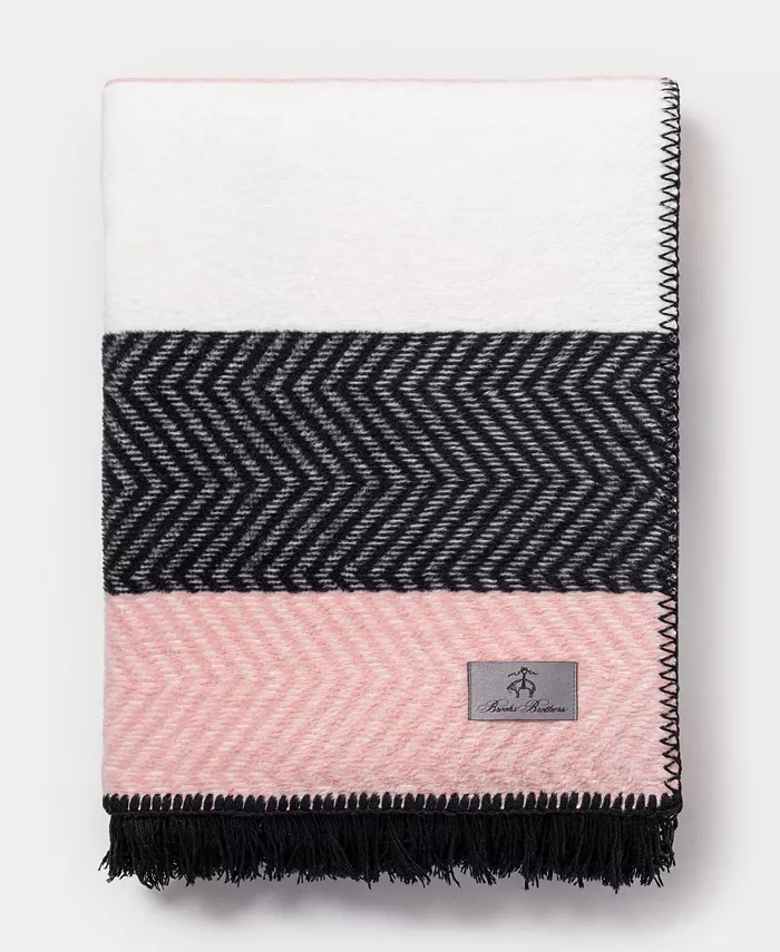 Brooks Brothers Herringbone Striped Luxury Cotton Throw - Intensery