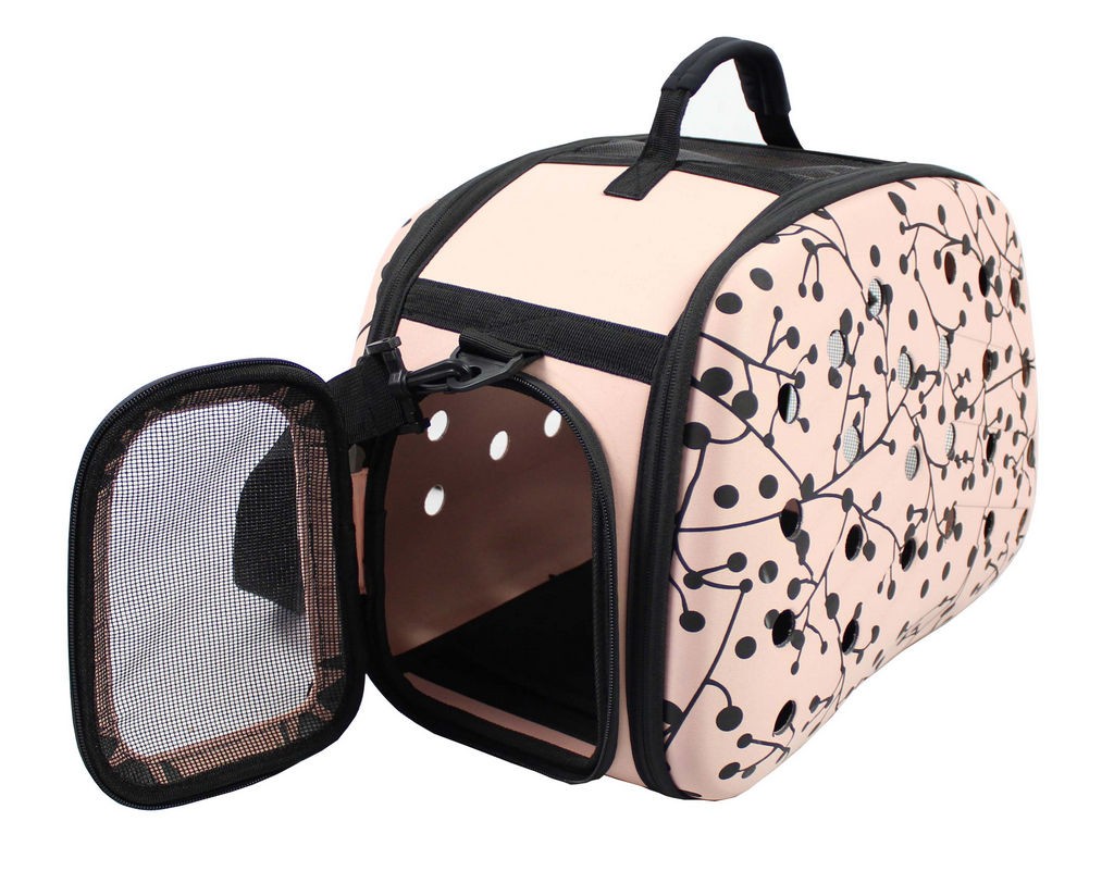 Pet Life Narrow Shelled Perforated Lightweight Collapsible Military Grade Transportable Designer Pet Carrier in Pink， Black (One Size) - Pet Life B54P - Intensery