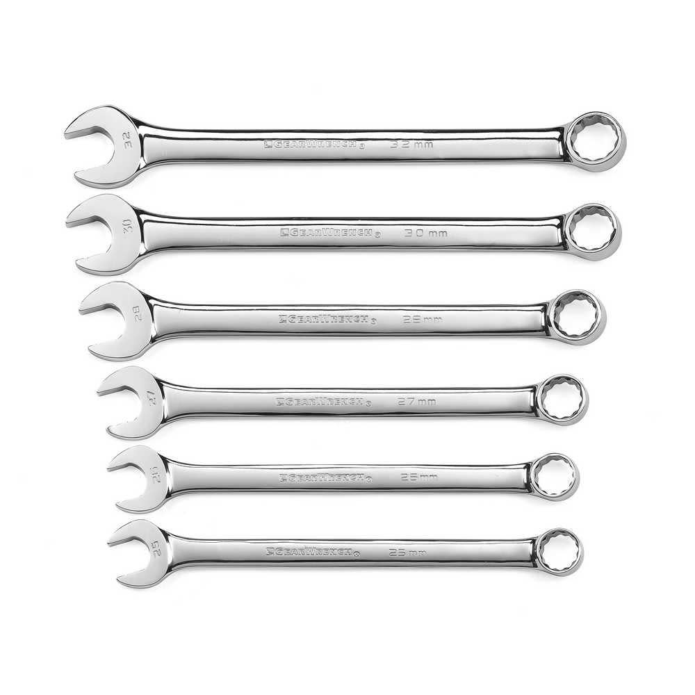 6 Piece 12 Point Long Pattern Combination Wrench Set， Metric - Intensery