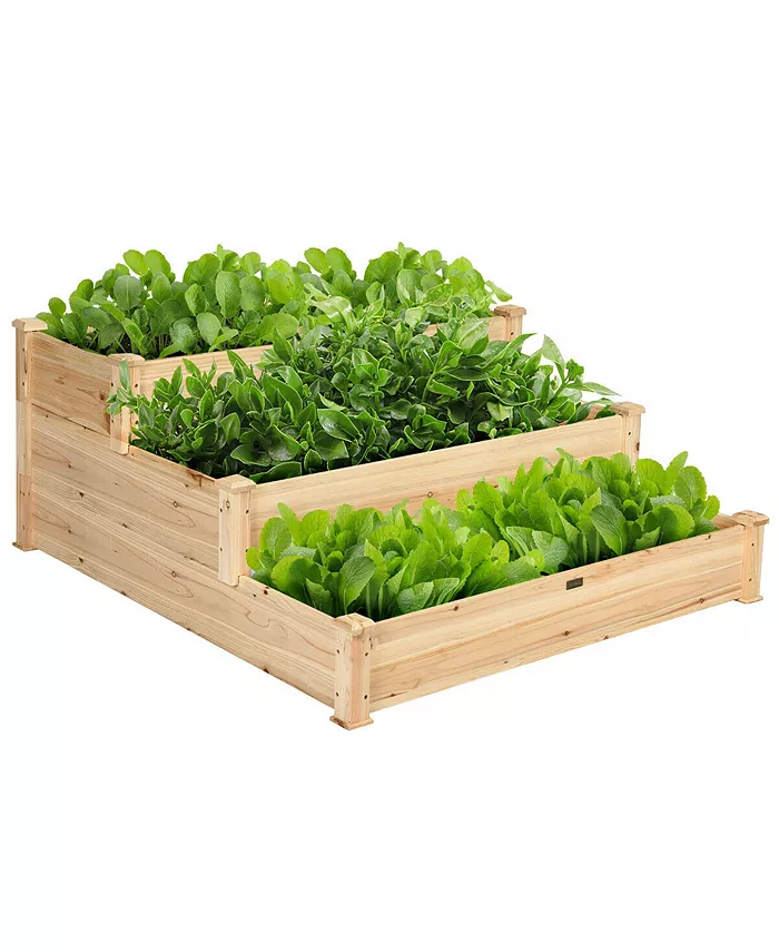 Costway 3 Tier Wooden Raised Vegetable Garden Bed Elevated Planter Kit Outdoor Gardening - Intensery