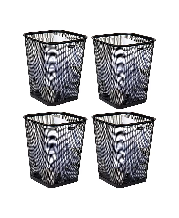 Mind Reader Network Collection， Waste Paper Basket， 5 Gallon Capacity， Reinforced Solid Rim and Base， Metal Mesh， Set of 4 - Intensery