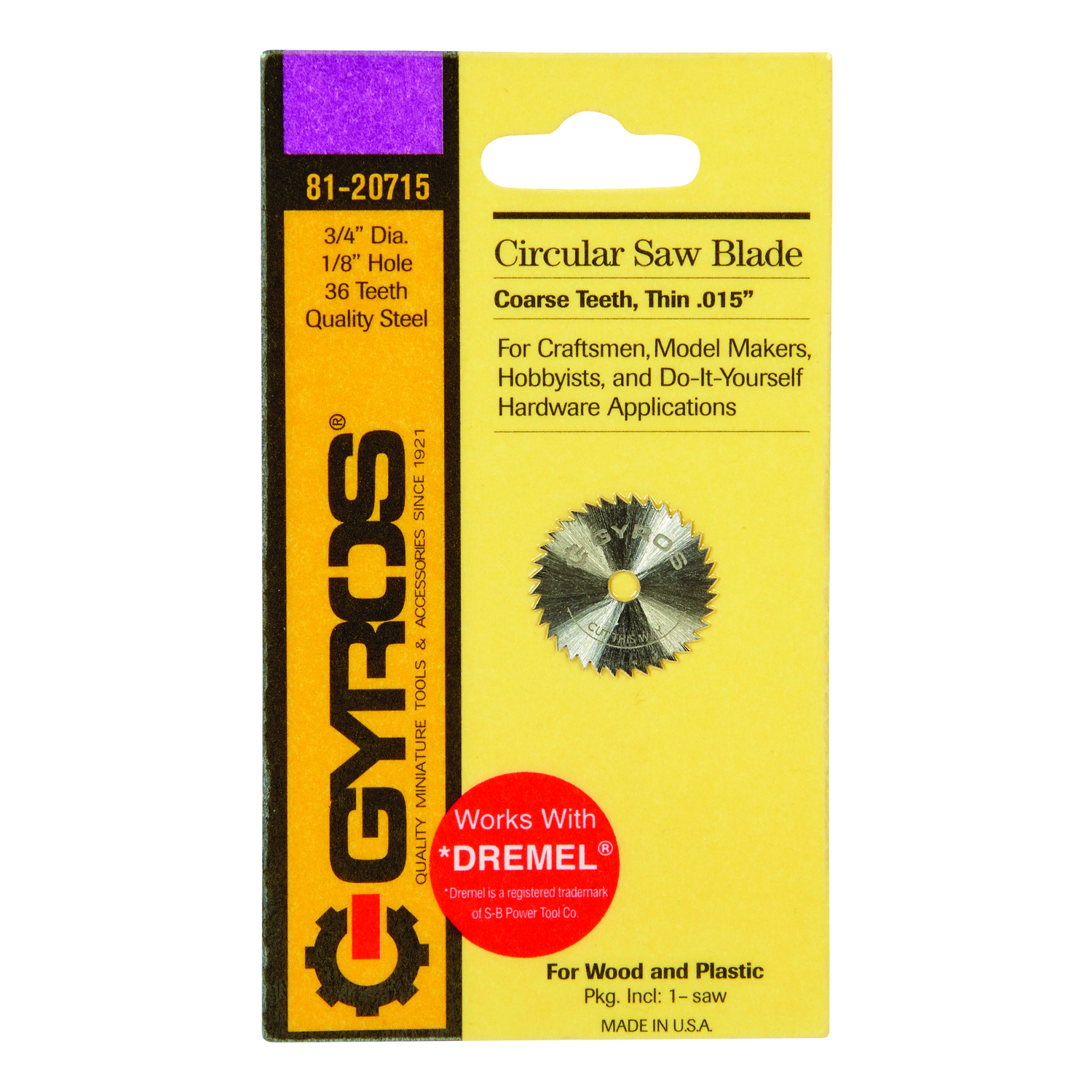 Gyros Tools 3/4 in. D X 1/8 in. Coarse Steel Circular Saw Blade 36 teeth 1 pk - Intensery