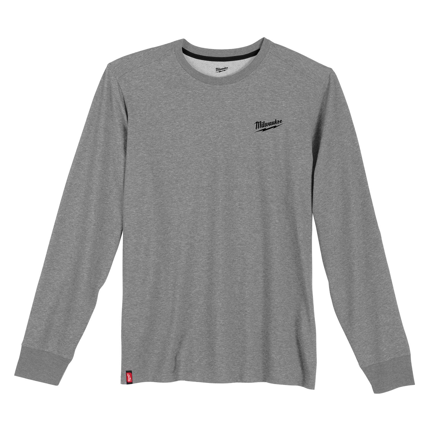 Milwaukee XXL Long Sleeve Men\u0027s Crew Neck Gray Hybrid Work Tee Shirt - Intensery