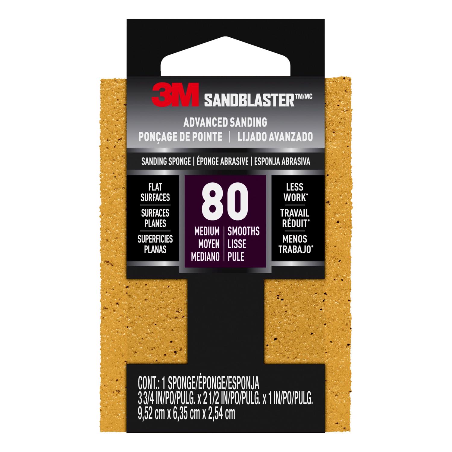 3M Sandblaster 3-3/4 in. L X 2-3/4 in. W X 1 in. 80 Grit Medium Flat Surface Sanding Sponge - Intensery