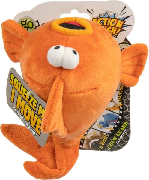 goDog Action Plush  Gold Fish Animated Squeaker Dog Toy， Orange Medium - Intensery