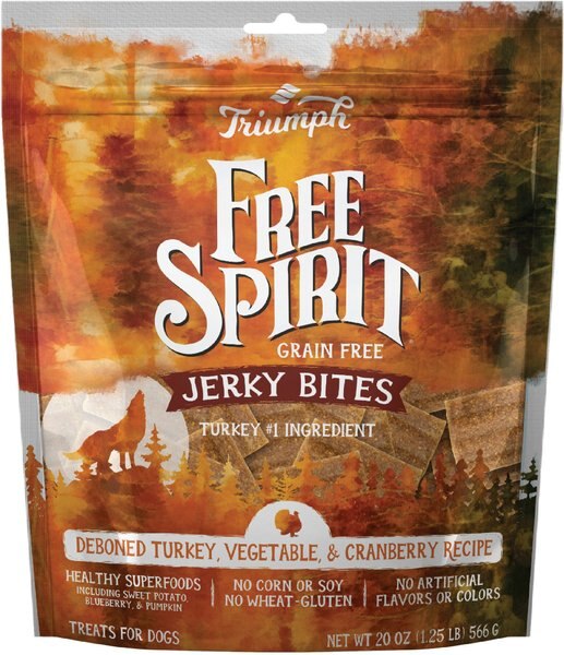 Triumph Free Spirit Jerky Bites Deboned Turkey， Vegetable and Cranberry Grain-Free Dog Treats - Intensery