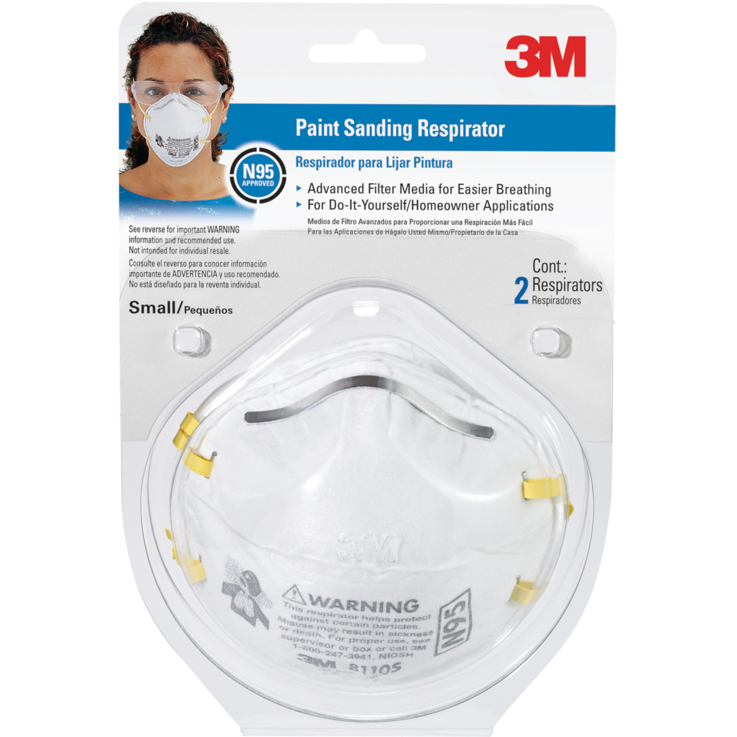 3M N95 Paint Sanding Disposable Particulate Respirator White S 2 pk - Intensery