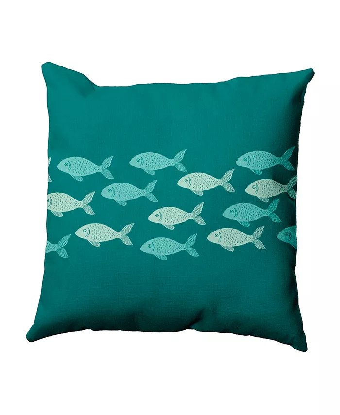 E by Design Fish Line 16 Inch Teal and Aqua Decorative Coastal Throw Pillow - Intensery