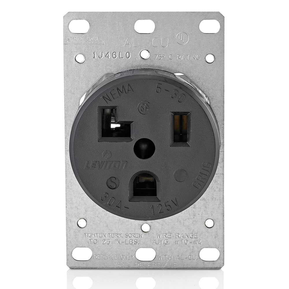 Leviton Grounded Single Outlet Receptacle 30A 125V Nylon Black - Intensery