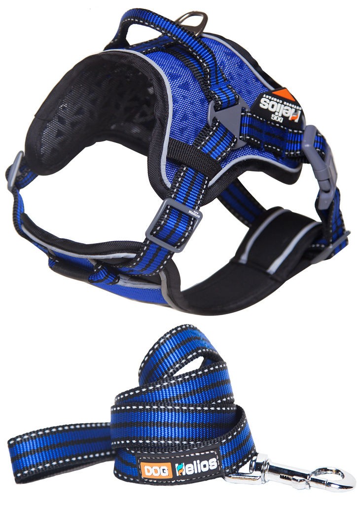 Helios Dog Chest Compression Pet Harness and Leash Combo in Blue (Medium) - Pet Life HA6BLMD - Intensery