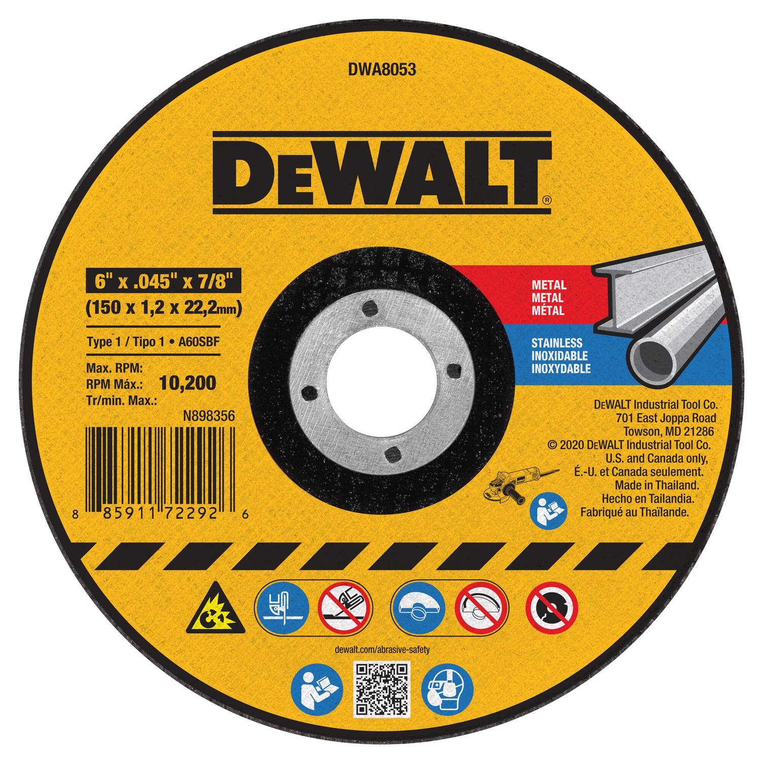 DeWalt 6 in. D X 7/8 in. Aluminum Oxide Cutting Wheel 1 pk - Intensery