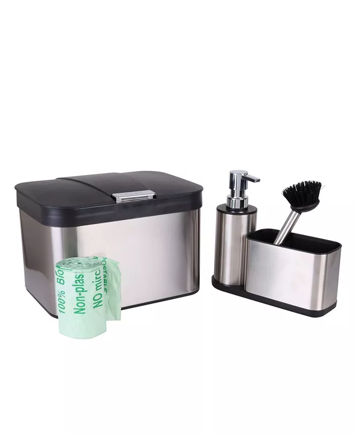 Organize it All Stainless Steel Compost Bin with Bonus Bags and Sink Organizer - Intensery