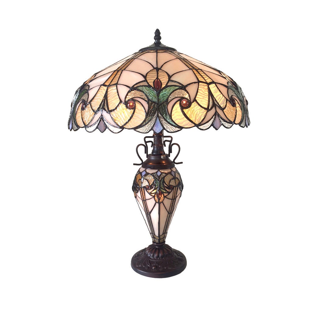 Liaison Tiffany Style Victorian Design 2 + 1-light Dark Antique Bronze Table Lamp - Intensery