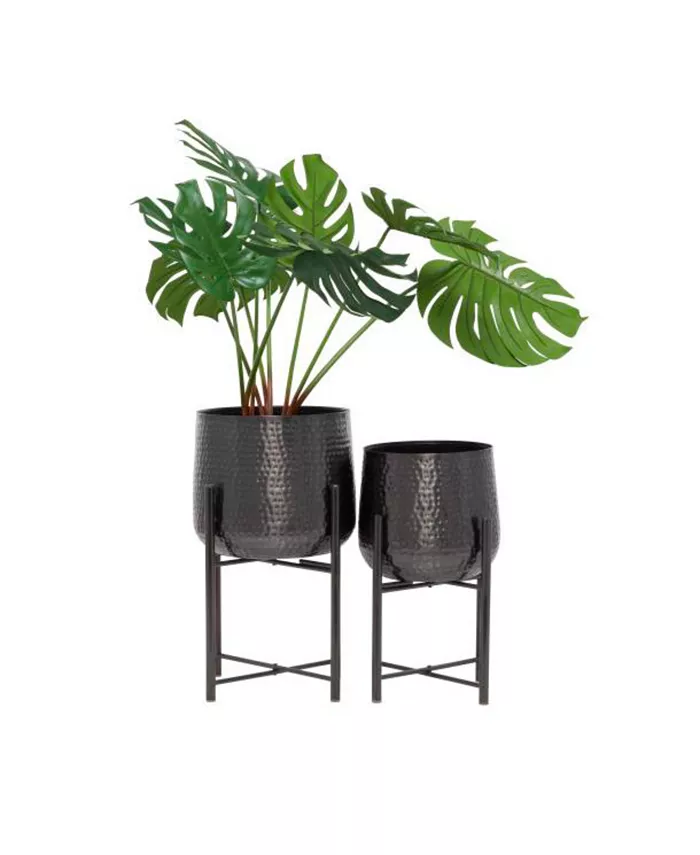 CosmoLiving by Cosmopolitan Modern Planters with Stand， Set of 2 - Intensery