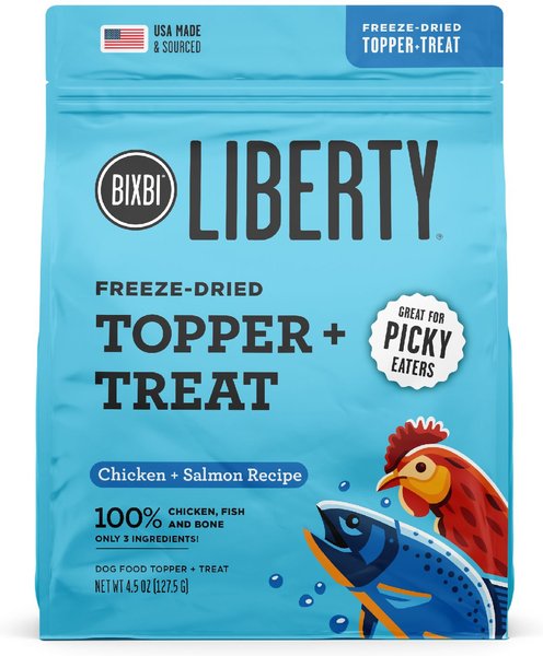 BIXBI Liberty Freeze Chicken and Salmon Recipe Dried Topper and Dog Treat， 4.5-oz bag - Intensery