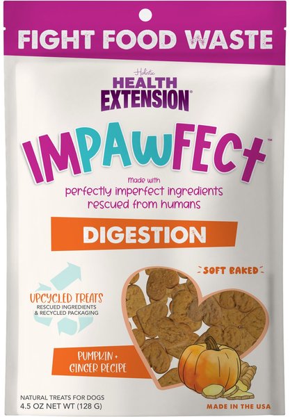 Health Extension Impawfect Digestive Support Pumpkin and Ginger Flavored Soft and Chewy Dog Treats， 4.5-oz bag - Intensery