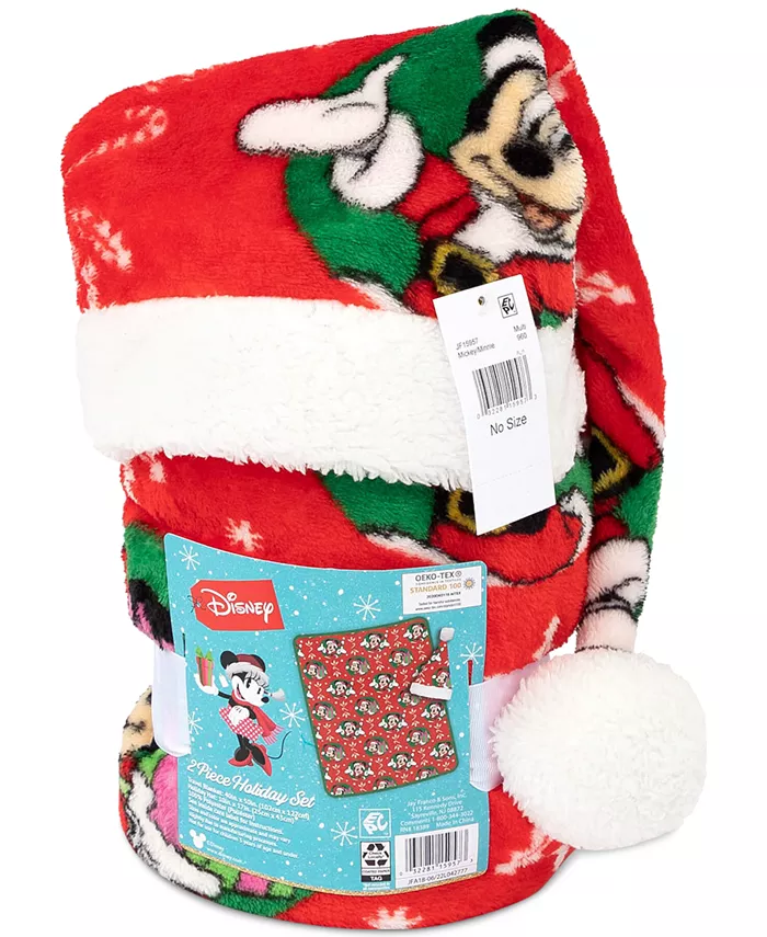 Disney Mickey Minnie Blanket and Santa Hat Set - Intensery