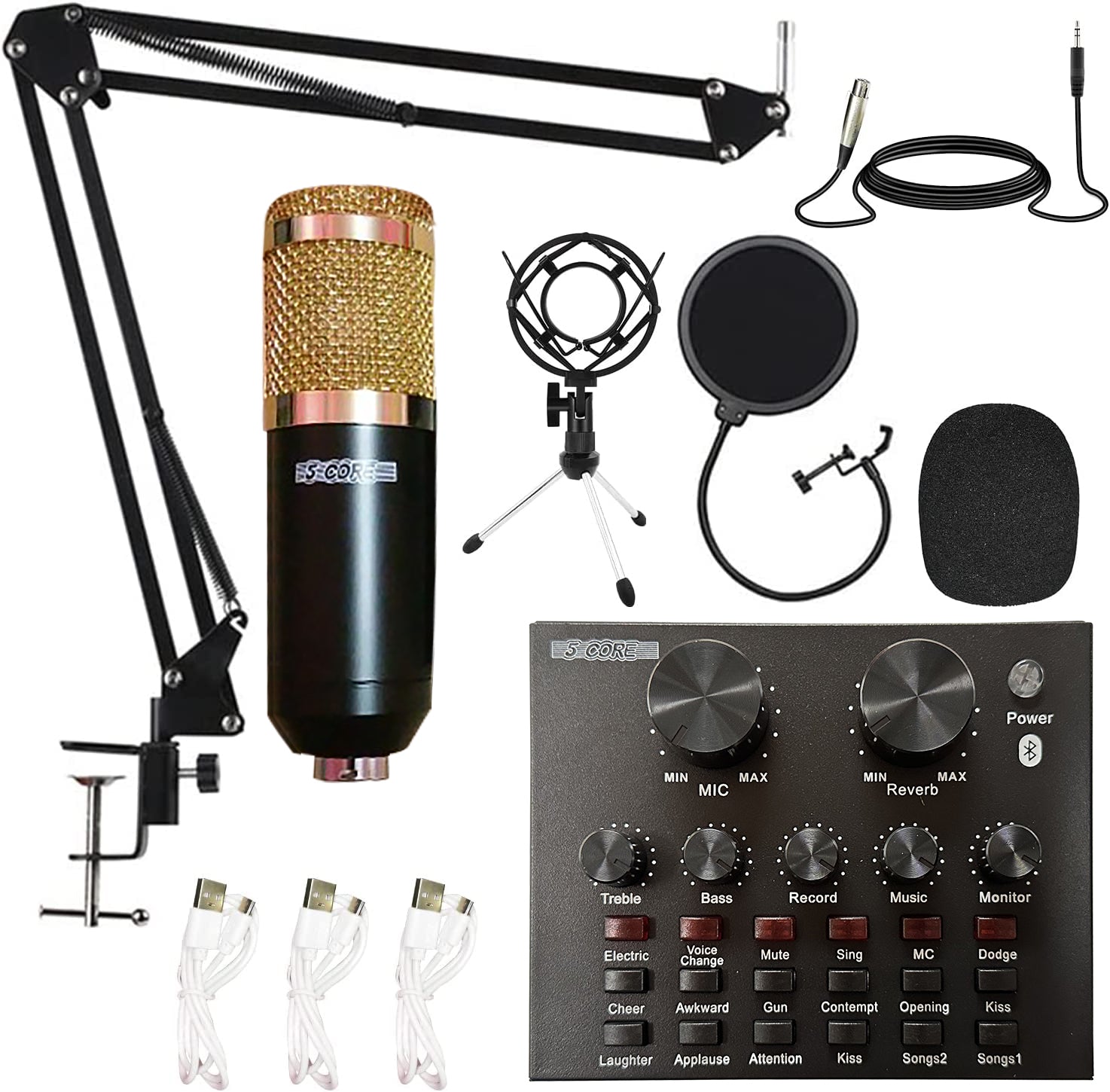 5Core Pro Audio Condenser Microphone Mic Kit Vocal Studio Recording Set w/ Mixer RM 8 BG - Intensery