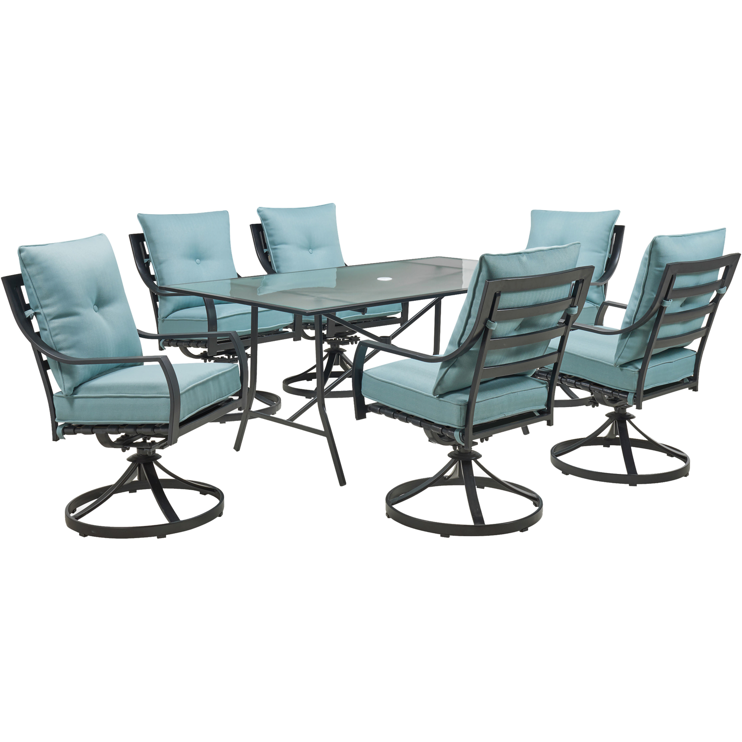 Hanover Lavallette 7 pc Black Steel Transitional Dining Set Ocean Blue - Intensery