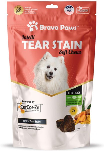 Bravo Paws Intelli Tear Stain Dog Soft Chews Treats， 12.69-oz pouch， 90 count - Intensery
