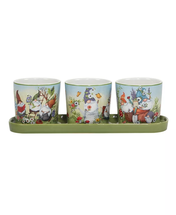 Certified International Garden Gnomes 3 pc Planter Set with Tray - Intensery