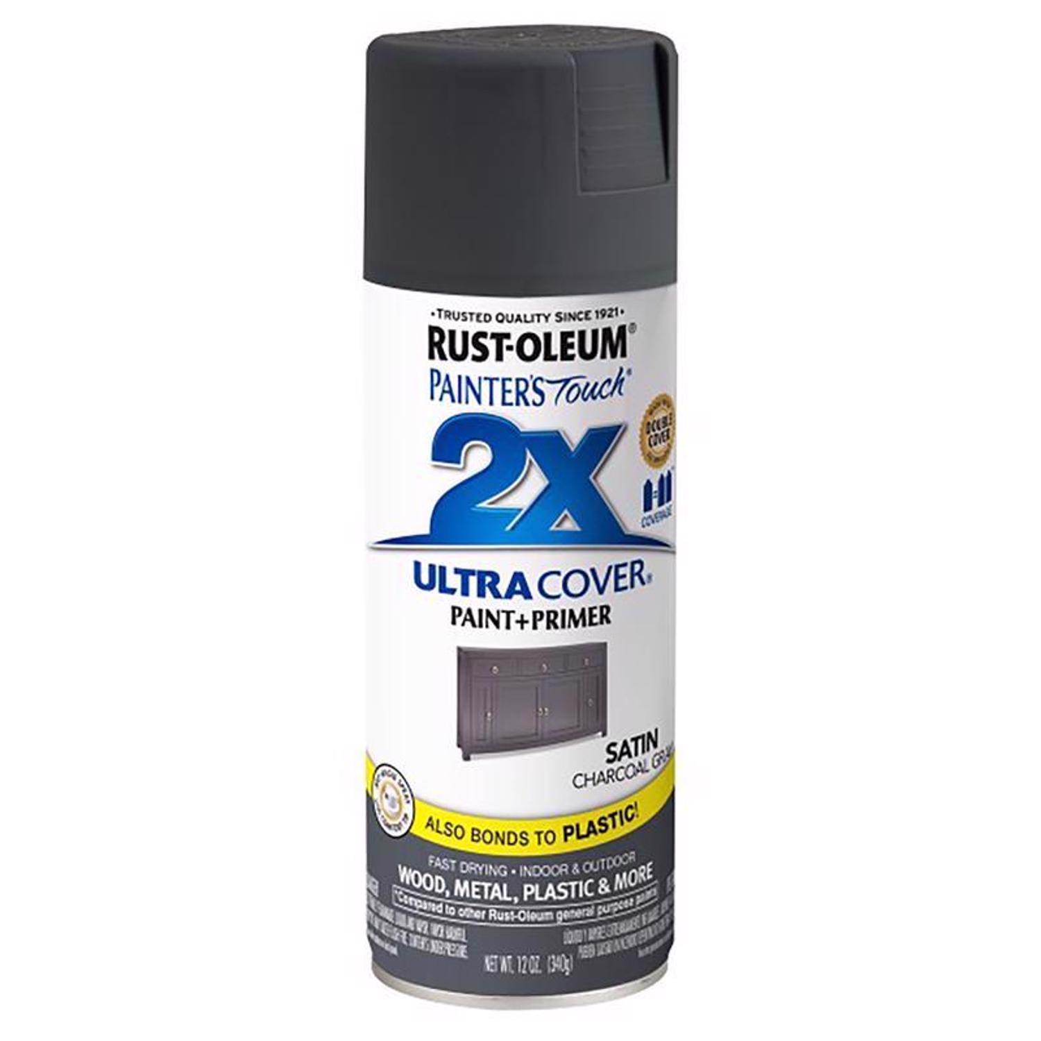 Rust-Oleum Painter\u0027s Touch 2X Ultra Cover Satin Charcoal Gray Paint+Primer Spray Paint 12 oz - Intensery